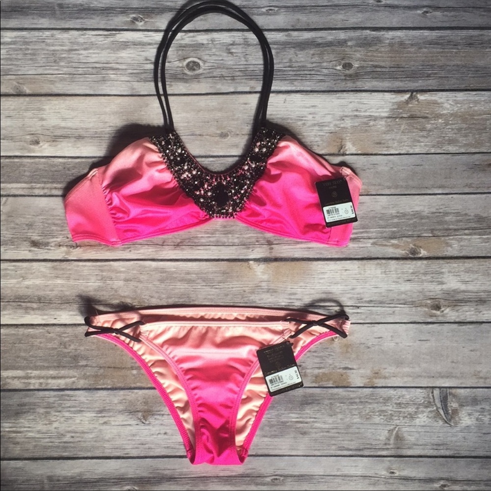 NWT VS Ombré Pink Jeweled Bikini size XS